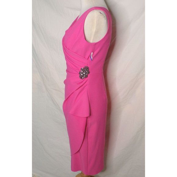 ALEX EVENINGS Side Ruched Embellished Slimming Cocktail Dress Hot Pink 4 NEW - Picture 6 of 7
